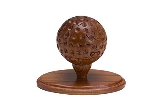 5 Inch Wooden 3D Golf Ball Brain Teaser Puzzle, Medium Brown