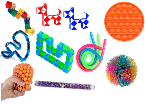 Set of 12 Fidget Stress Special Education School Supplies Including Tangle Jr. Metallic and More Great Fidgets
