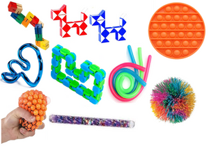 Set of 12 Fidget Stress Special Education School Supplies Including Tangle Jr. Metallic and More Great Fidgets