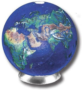 Blue Earth Marble With Natural Earth Continents, Recycled Glass With Stand