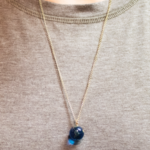 Blue Earth Marble Natural Continents Gold Fill Chain