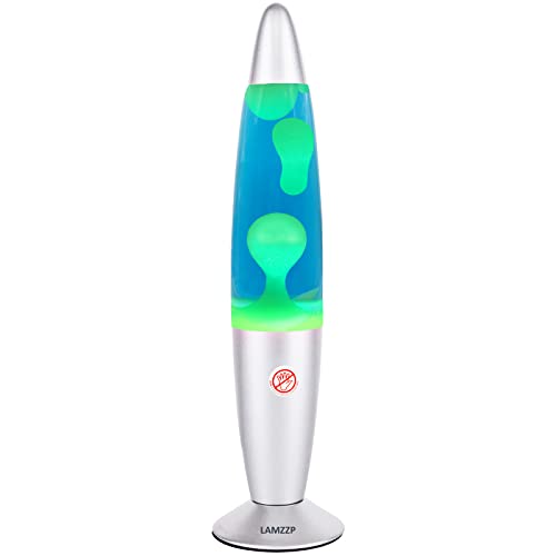 Magma Lamp Green Wax Blue Liquid Silver Base Lamp 11 Inch