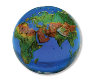 Blue Earth Marble With Natural Earth Continents, Recycled Glass, 5 In A Pouch, 0.9 Inch Diameter