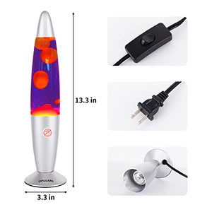 Lava Lamp 13.3-inch Motion Lamp, Lava Lamps for Adults and Kids,Silver Base Lamp with Orange/Yellow Wax in Purple Liquid,Christmas Halloween Decorative Lights Cool Stuff Birthday Gift