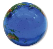 Blue Earth Marble With Natural Earth Continents, Recycled Glass, 5 In A Pouch, 0.9 Inch Diameter