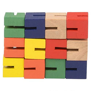 Mini Fidget Twist Cube Wooden Flexible Puzzles 12 Pack - Stretchable 3D Puzzles Wood Twist Blocks for Anxiety Fidgeting or Party Favors