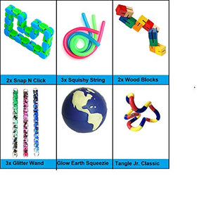 Sensory Fidget Toys Set 12 Pcs- Stress Reducer Anxiety Relief Toys for Focus & Calm Includes 1 Tangle Jr. Fidget Toy, 1 Mesh Squeeze Grape Ball and Many More Great Fidgets