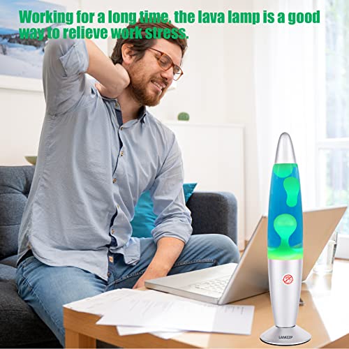 Magma Lamp Green Wax Blue Liquid Silver Base Lamp 11 Inch Star Majic