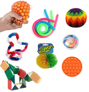 StarMagic Sensory Fidget Toys Set - 10 Pcs Stress Reducer Anxiety Relief Toys for Focus & Calm Great for Learning and Education Including A Tangle Jr. Textured and Koosh Ball