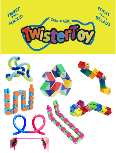 Fidget Sensory Kit 9 Piece Twisters Sensory Stimulation Pack Including Tangle Jr and Snap N Click Fidgets