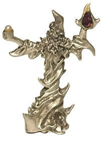 Mystical Pewter Wizard Sculpture with Enchanting Jewel and Pearl Grasp - Handcrafted Fantasy Art