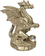 Majestic Pewter Regal Dragon with Crystal Ball - Enchanting 1.5-Inch Fantasy Sculpture
