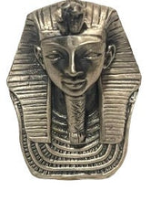 Royal Splendor: Miniature King Tut Pewter Statue with Hieroglyphic Back Detail